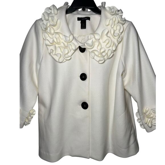 Ali Miles Swing Coat Women Plus Size 1X White Wool A-Line Ruffles Pockets Artsy - Picture 3 of 11